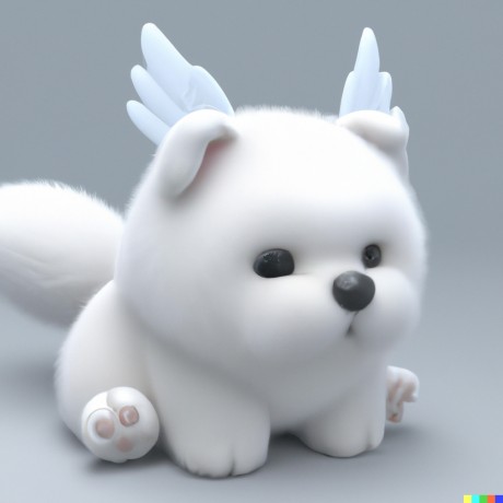 DALL·E 2023-05-15 09.57.21 -  cute fluffy white animal look like dog with  cute eyes andwings and long tail real 3D